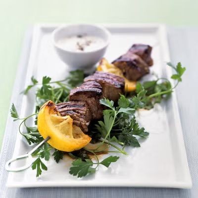 Greek-style lemon garlic lamb kabobs
