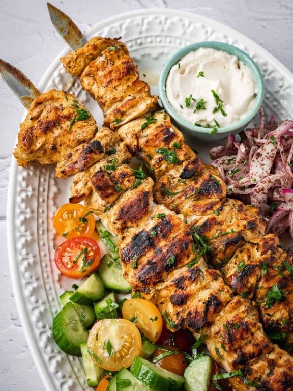 Grilled Chicken Shish Tawook with Tahini Sauce