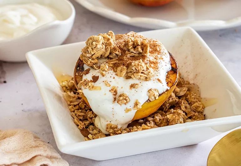 Grilled White Peach with Honey and Yogurt