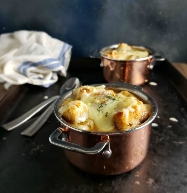 Guinness Onion Soup with Cheddar Croutons