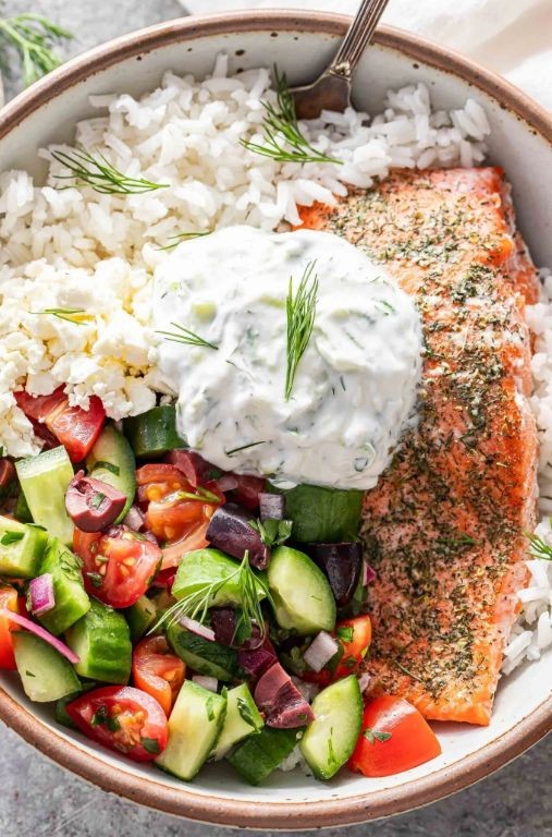 Herbed Greek salmon with cucumber tzatziki