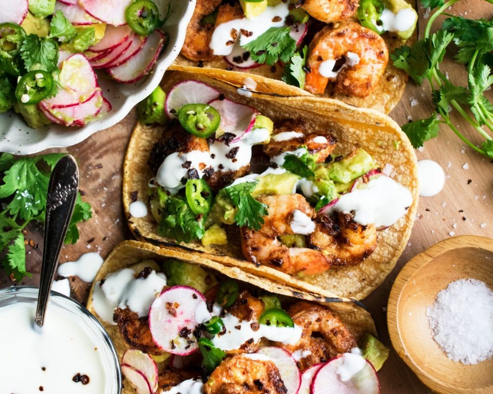 High Protein Shrimp Tacos with Greek Yogurt Sauce