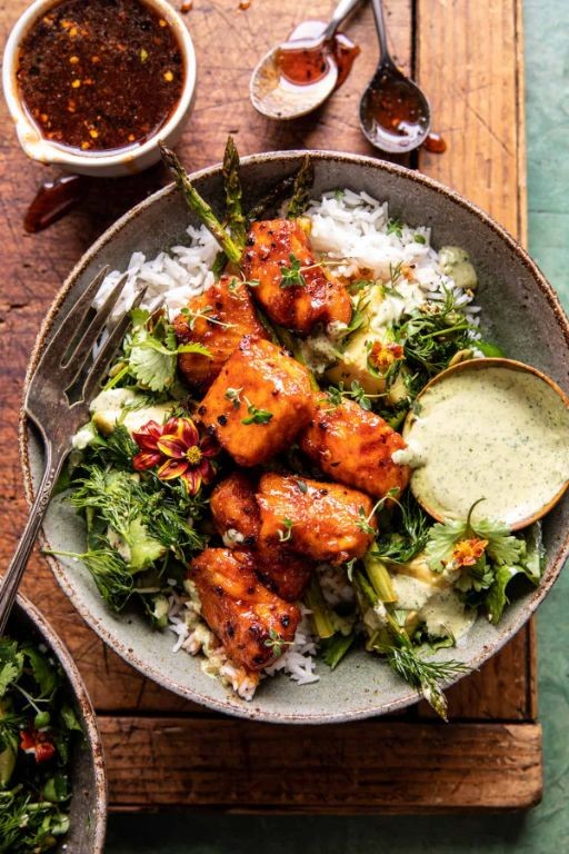 Honey Garlic Crispy Salmon with Roasted Vegetables