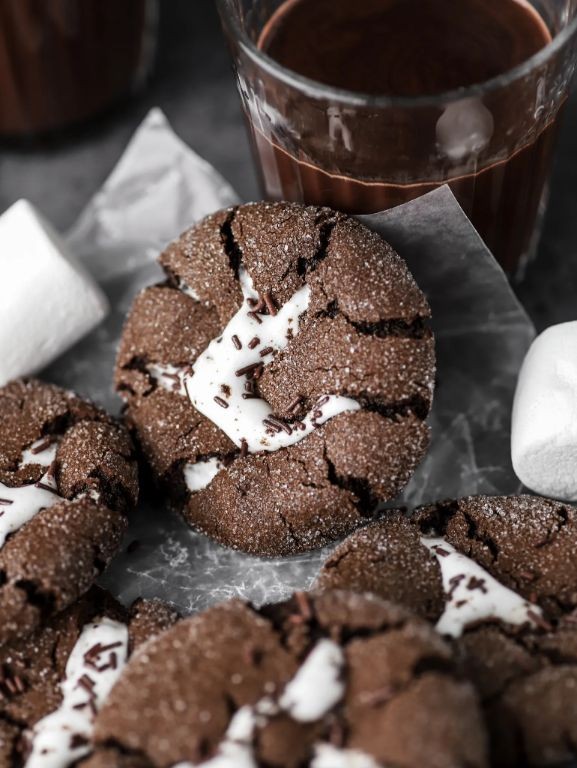 Hot Chocolate Cookies with Marshmallow Filling