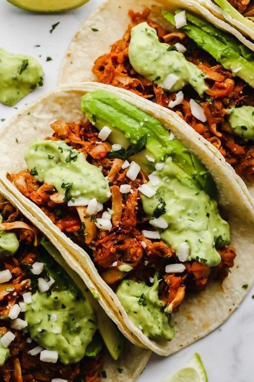 Jackfruit Pulled Pork Tacos with Avocado Crema
