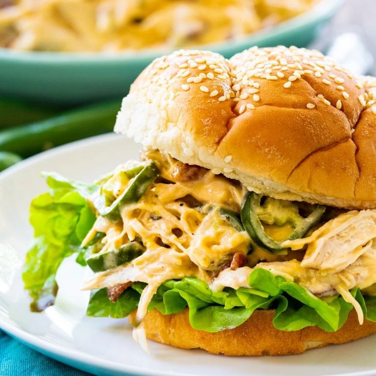 Jalapeño Popper Shredded Chicken Sandwich with Bacon
