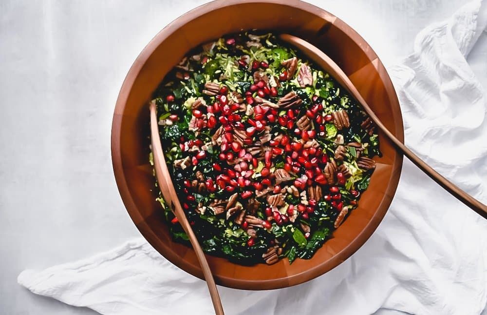 Kale and Brussels Sprouts Salad with Lemon Tahini Dressing