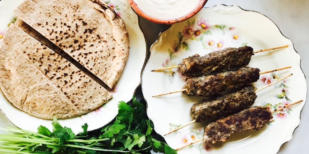 Lamb and zucchini kabobs with tahini drizzle
