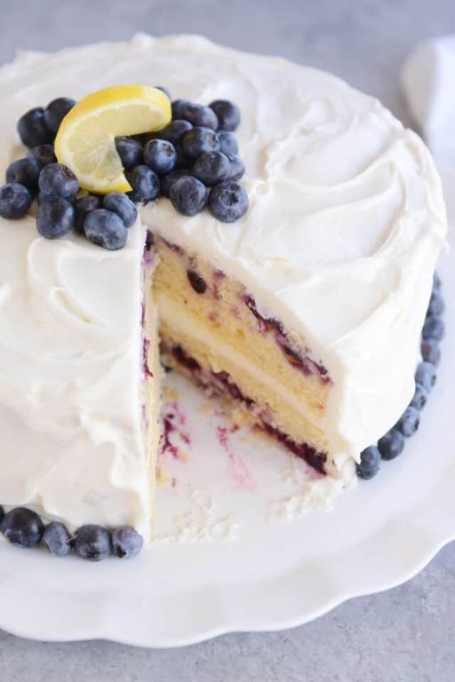 Lemon Blueberry Birthday Cake with Whipped Cream