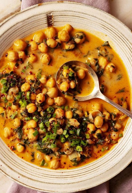 Lemon Tahini Chickpea Soup with Fresh Herbs