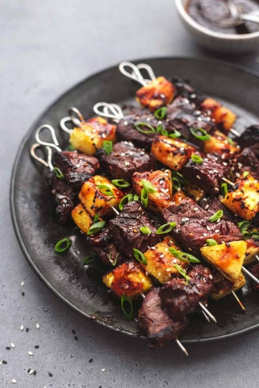 London Broil Kebabs with Pineapple and Teriyaki Glaze