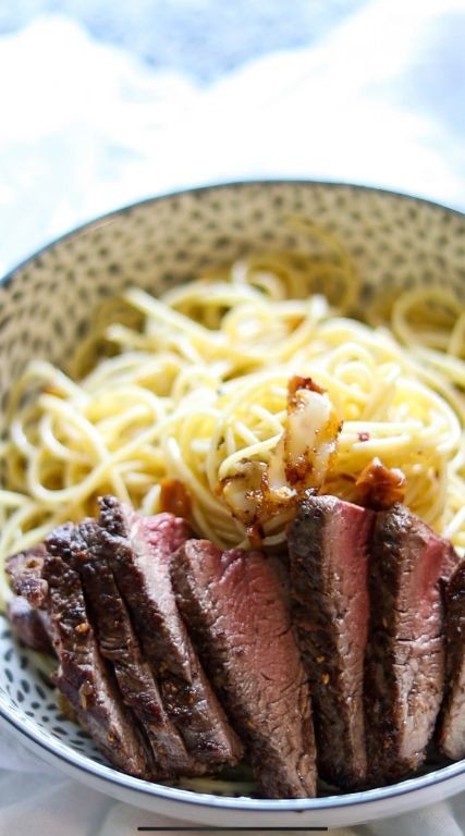 London Broil Pasta with Garlic and Olive Oil