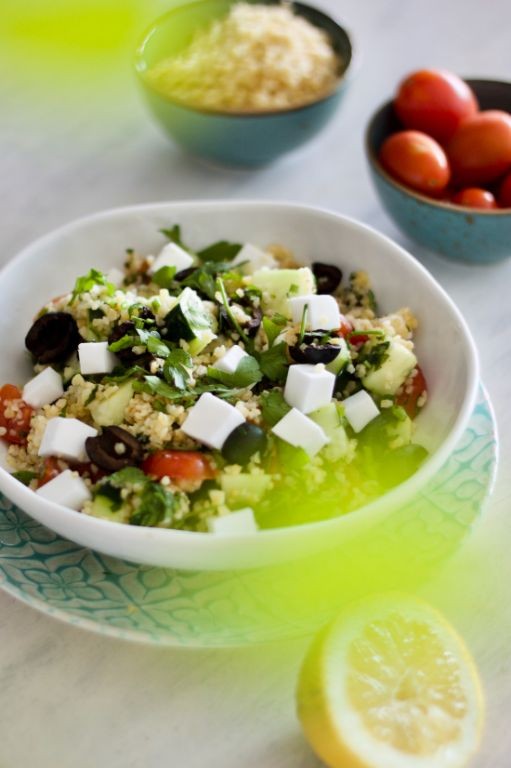 Mediterranean Bulgar Salad with Feta and Olives