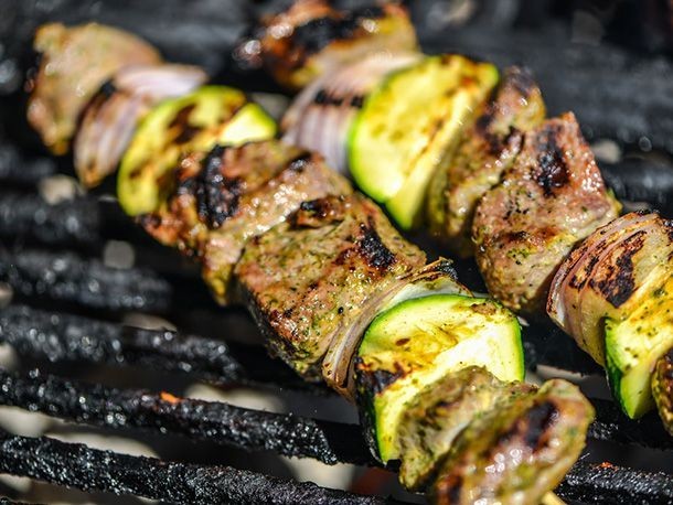 Mint yogurt marinated lamb kabobs