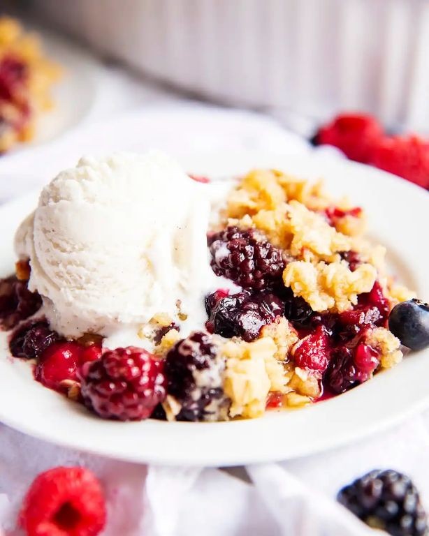 Mixed Berry Cobbler with Vanilla Ice Cream
