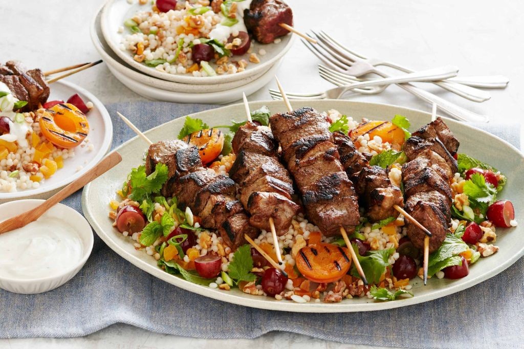 Moroccan spiced lamb kabobs with apricots