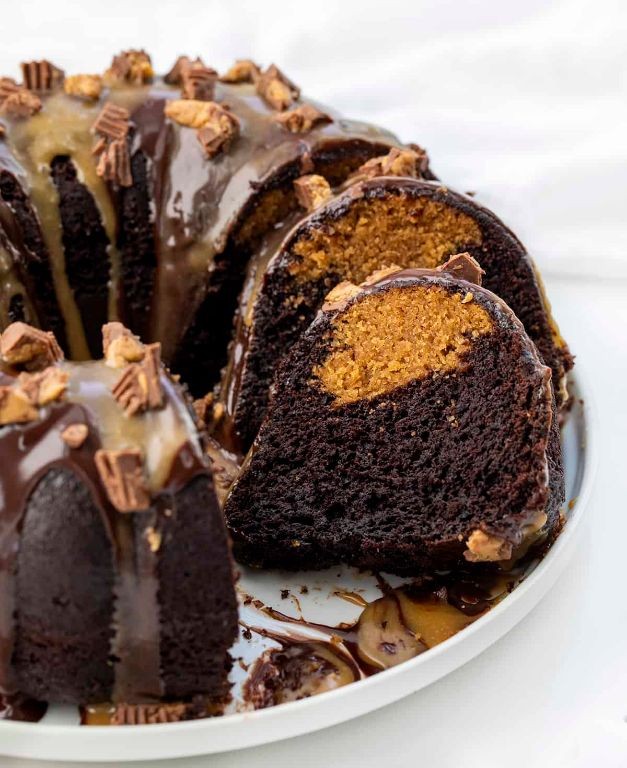 Peanut Butter Chocolate Bundt Cake with Cake Mix