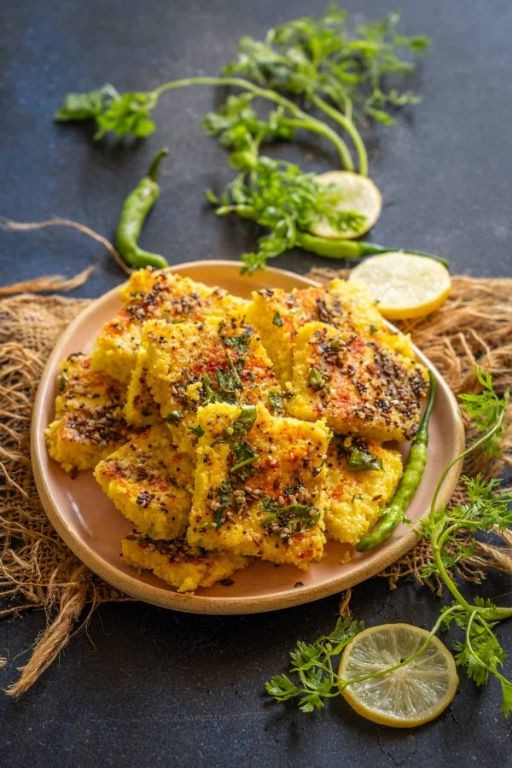 Poha Dhokla with Green Chutney