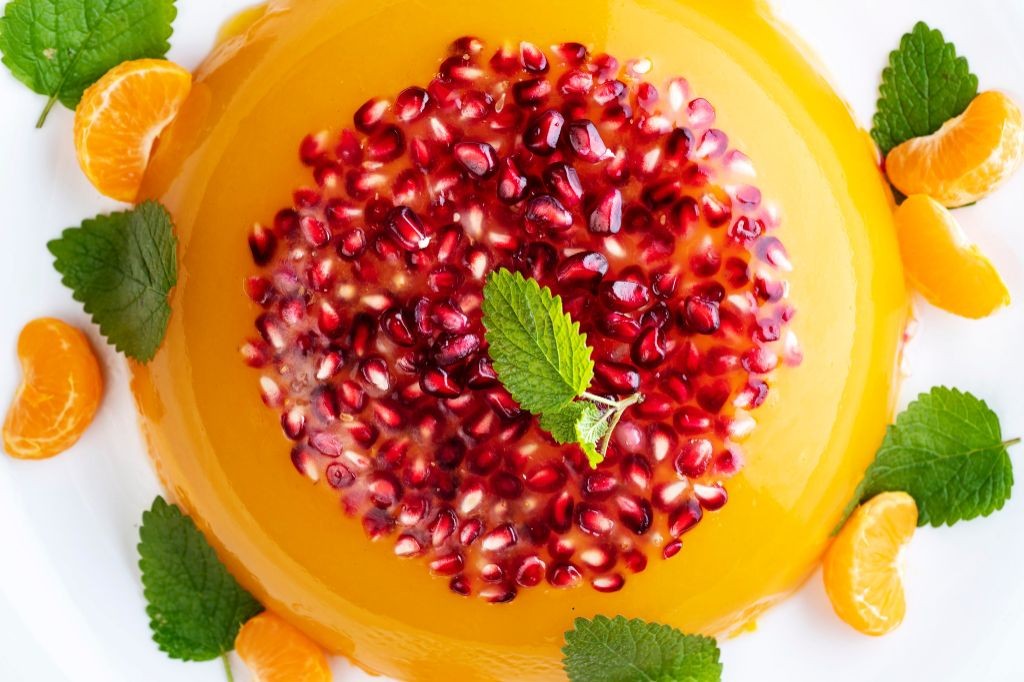 Pomegranate Jello with Fresh Fruit