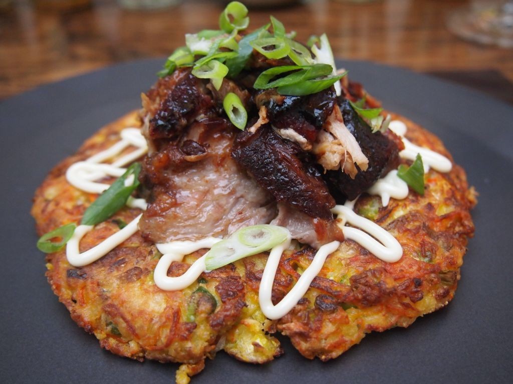 Pork Belly Okonomiyaki with Bonito Flakes