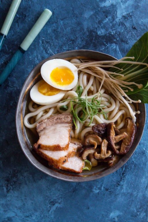 Pork Belly Udon Soup with Scallions