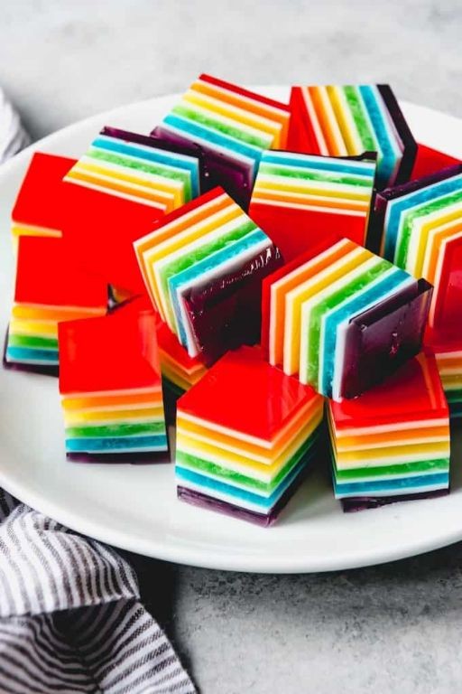 Rainbow Jello Cubes with Coconut Milk