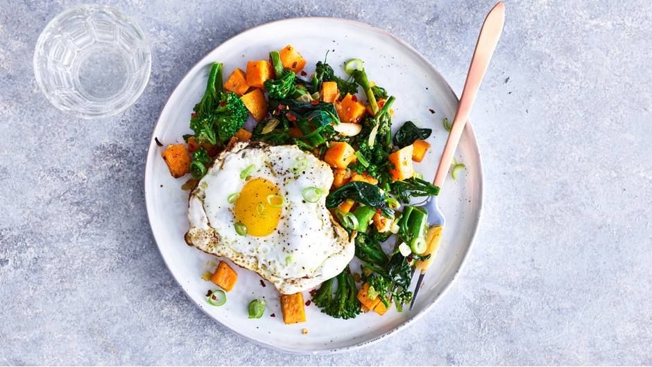 Rapini and Potato Hash with Fried Eggs