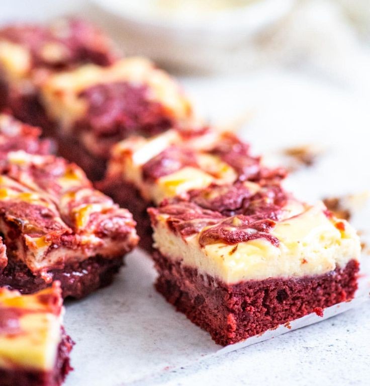 Red Velvet Cheesecake Brownies with Caramel Drizzle