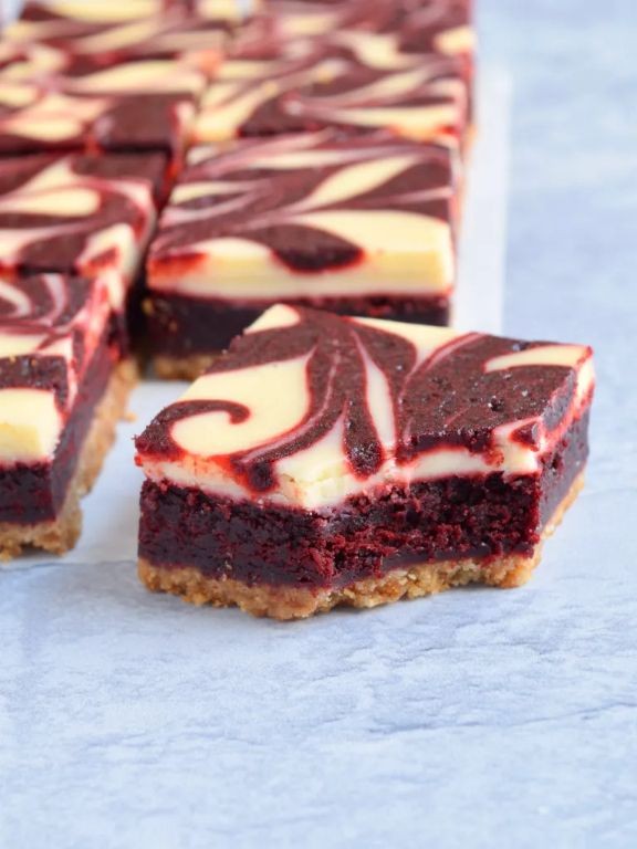 Red Velvet Cheesecake Brownies with Pecan Crust