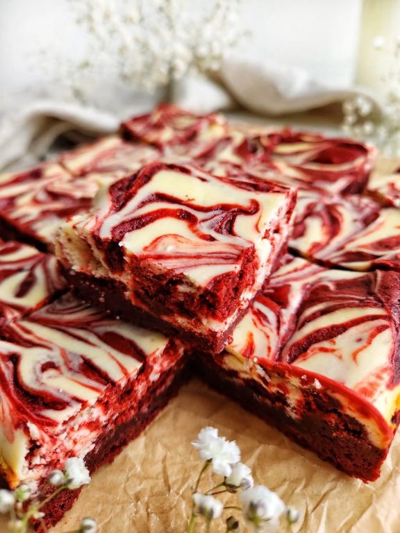 Red Velvet Cheesecake Brownies with Raspberry Swirl