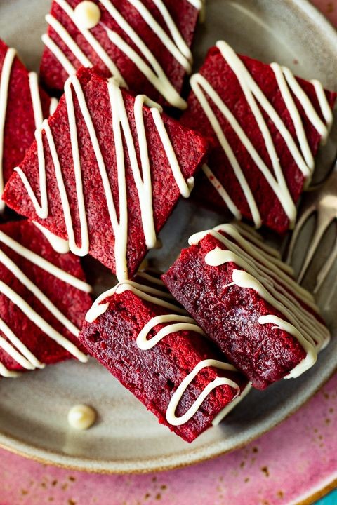 Red Velvet Cheesecake Brownies with White Chocolate Drizzle