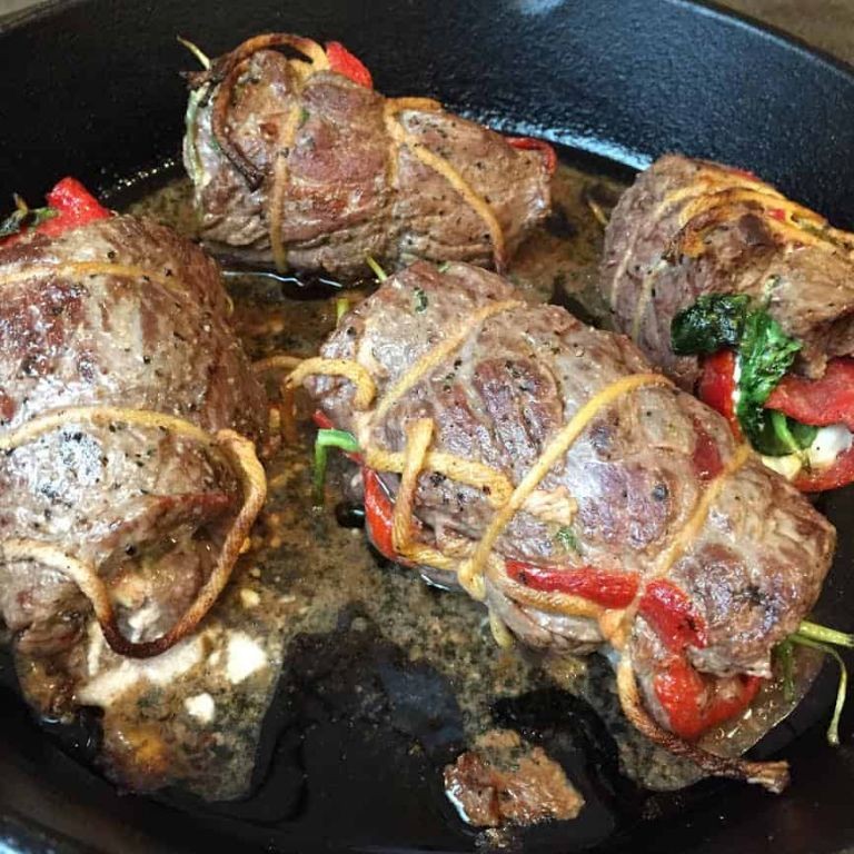 Roasted Red Pepper and Goat Cheese Flank Steak Pinwheels