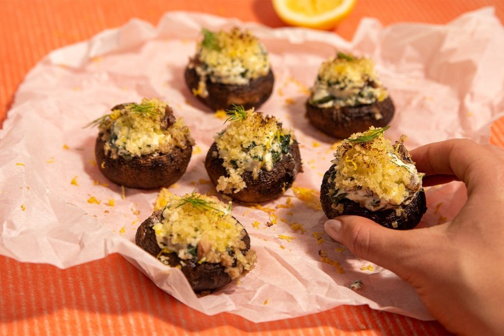 Sardine and Spinach Stuffed Mushrooms