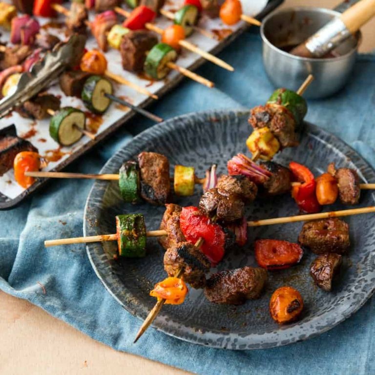 Seitan and Vegetable Skewers with BBQ Glaze