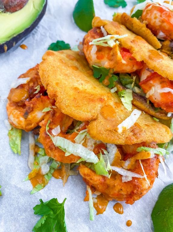 Shrimp and Mango Gorditas with Lime Crema