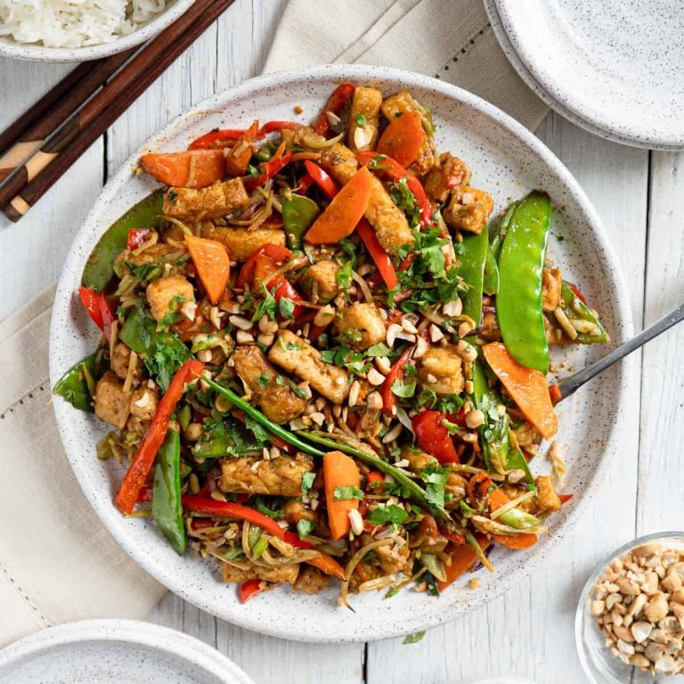 Shrimp and Tofu Stir-Fry with Peanut Sauce