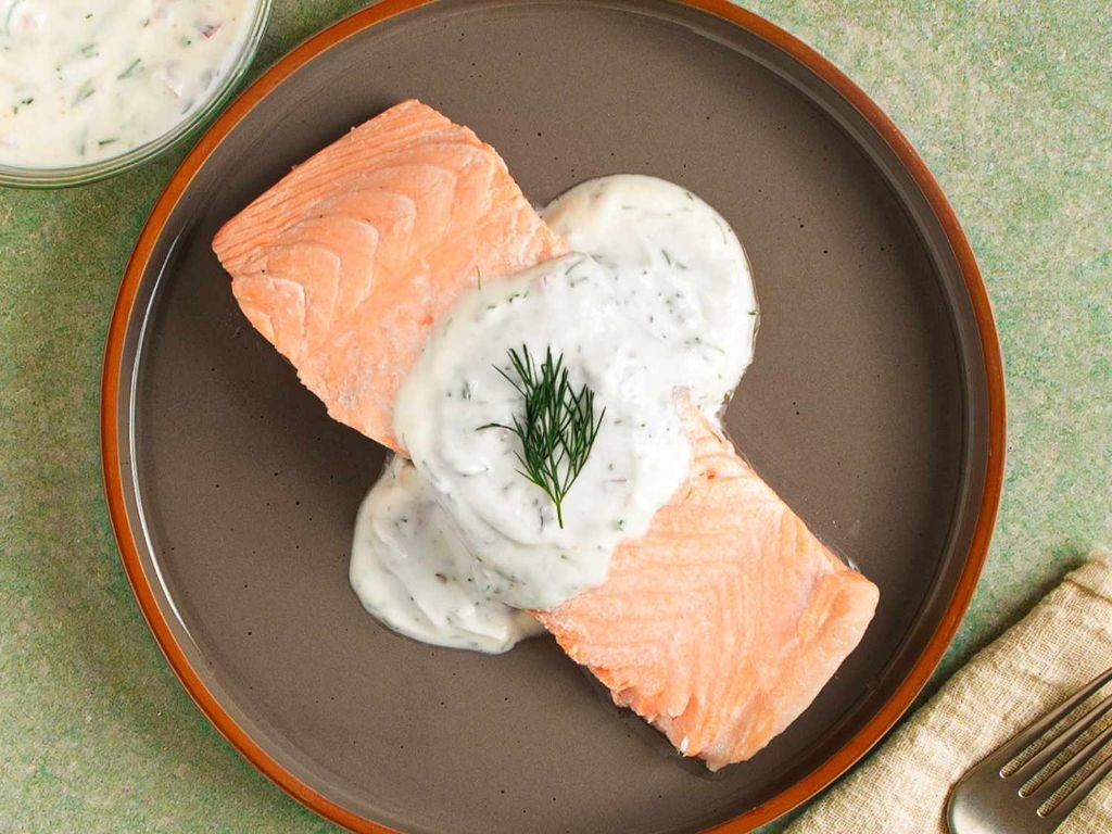 Soft Poached Salmon with Dill Sauce