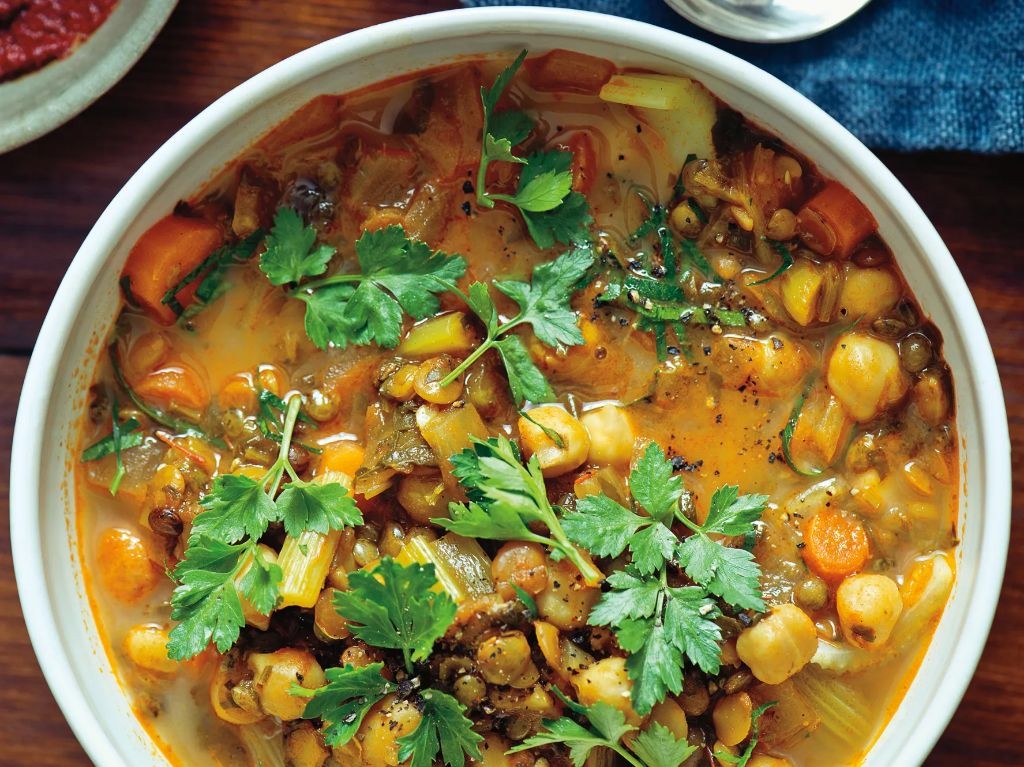 Spiced Moroccan Chickpea Soup with Harissa