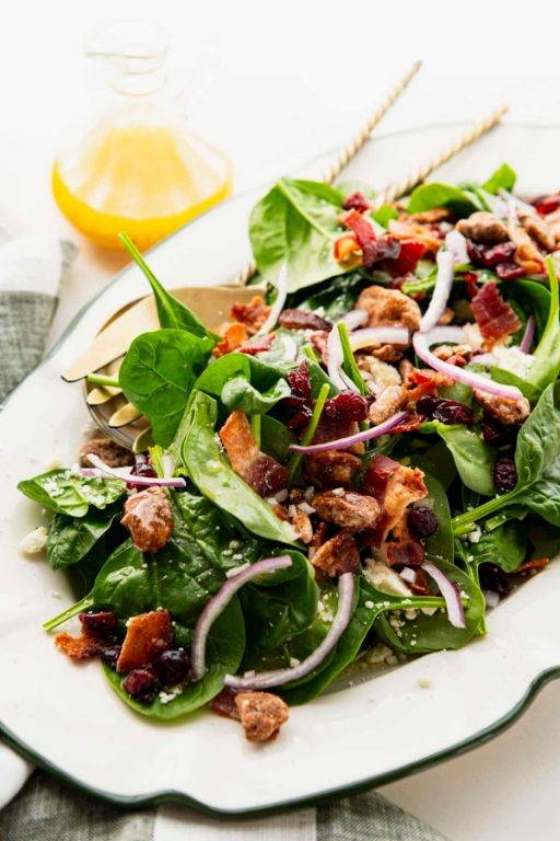 Spinach, Bacon, and Cranberry Salad with Orange Dressing