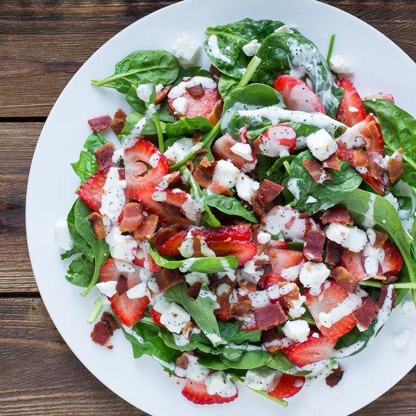 Spinach, Bacon, and Strawberry Salad with Poppy Seed Dressing