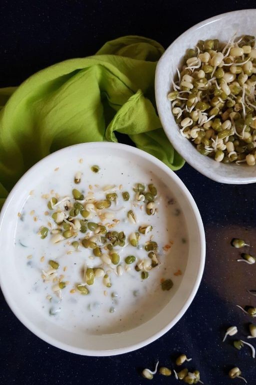 Sprouted Mung Bean and Cucumber Raita