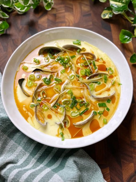 Steamed Eggs with Clams and Garlic