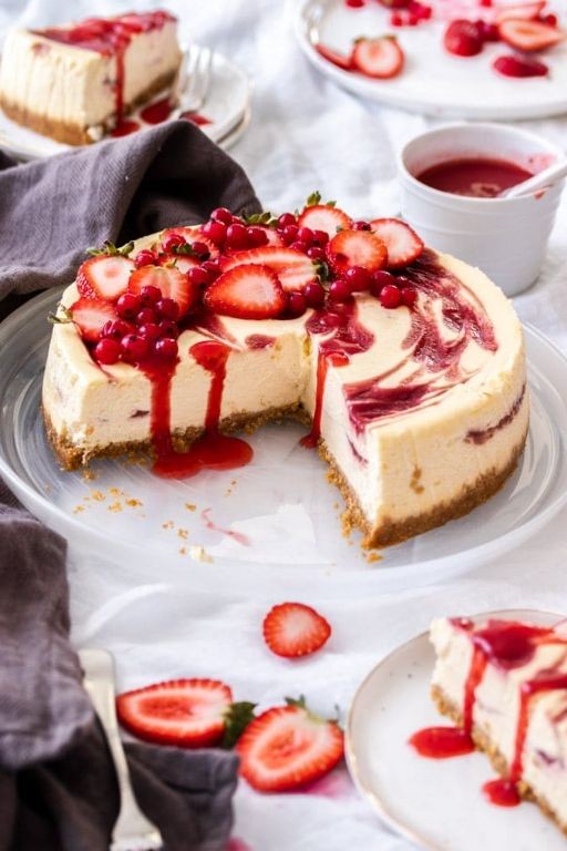 Strawberry Swirl Yogurt Cheesecake