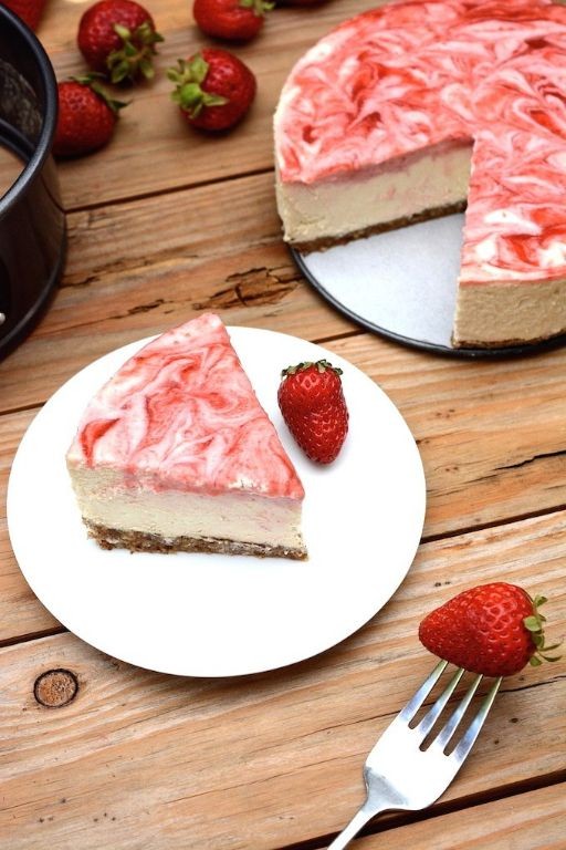 Strawberry swirl tofu cheesecake
