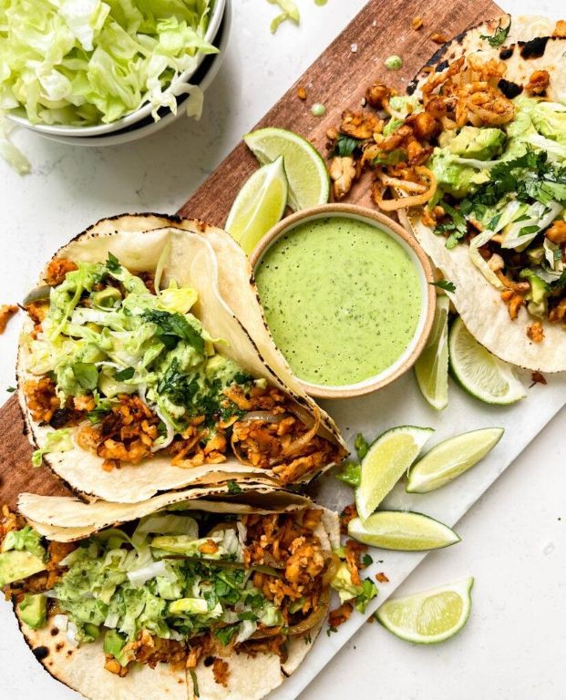 Tempeh Tacos with Avocado Lime Dressing