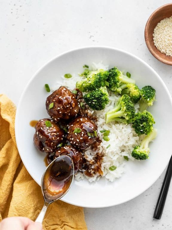 Teriyaki Glazed Meatballs with Rice