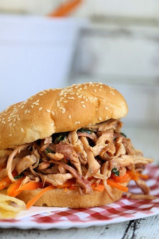 Thai Peanut Shredded Chicken Sandwich with Carrot Slaw