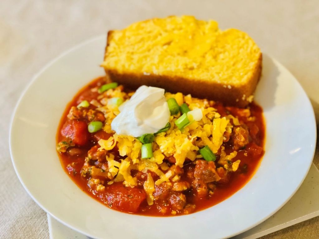 Turkey Chili with Cornbread Topping
