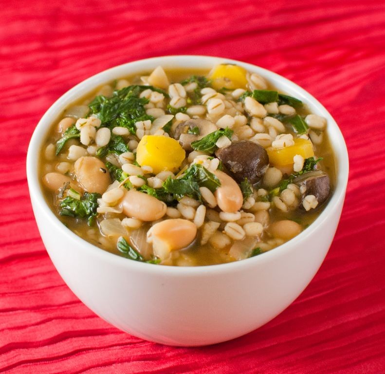 Vegan Barley Soup with Kale and White Beans