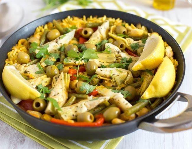 Vegan Paella with Artichokes and Olives